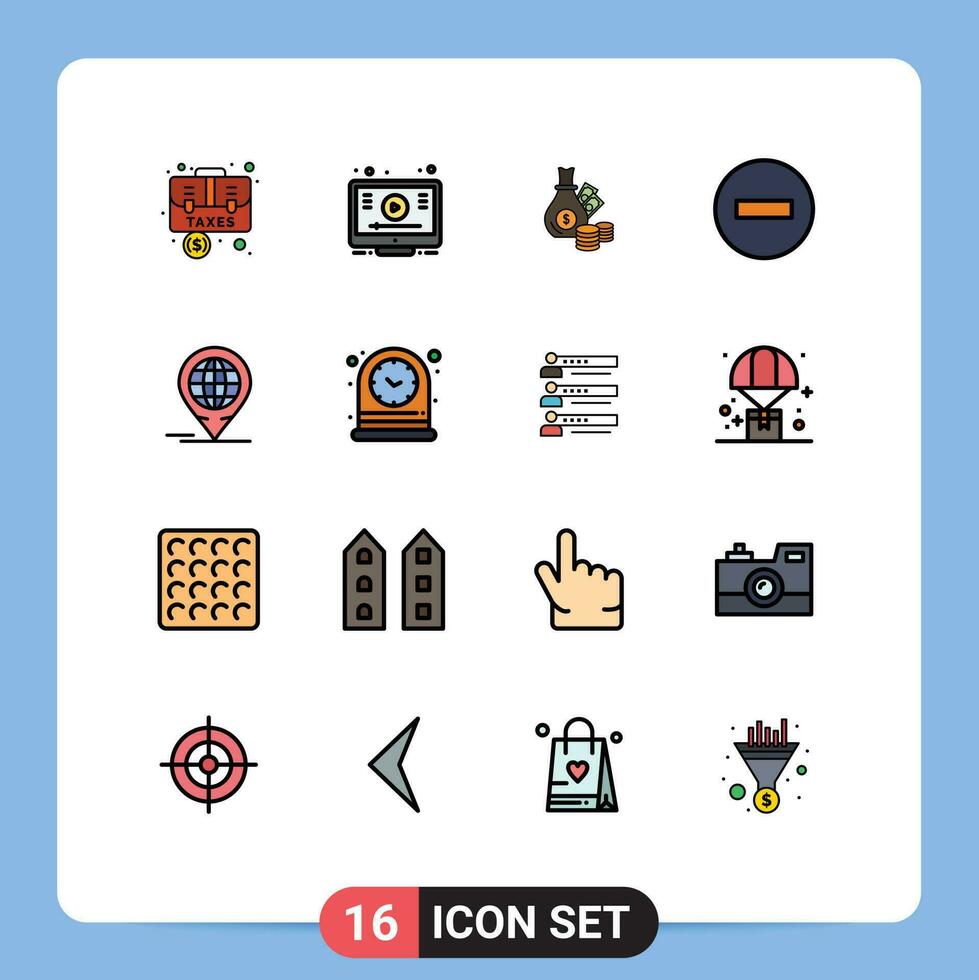 16 Flat Color Filled Line concept for Websites Mobile and Apps remove minus youtube delete coins Editable Creative Vector Design Elements