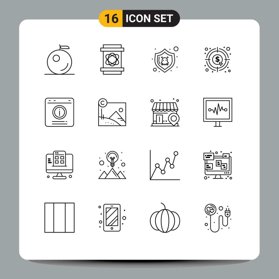 16 Outline concept for Websites Mobile and Apps chat alert bubble security money dollar Editable Vector Design Elements