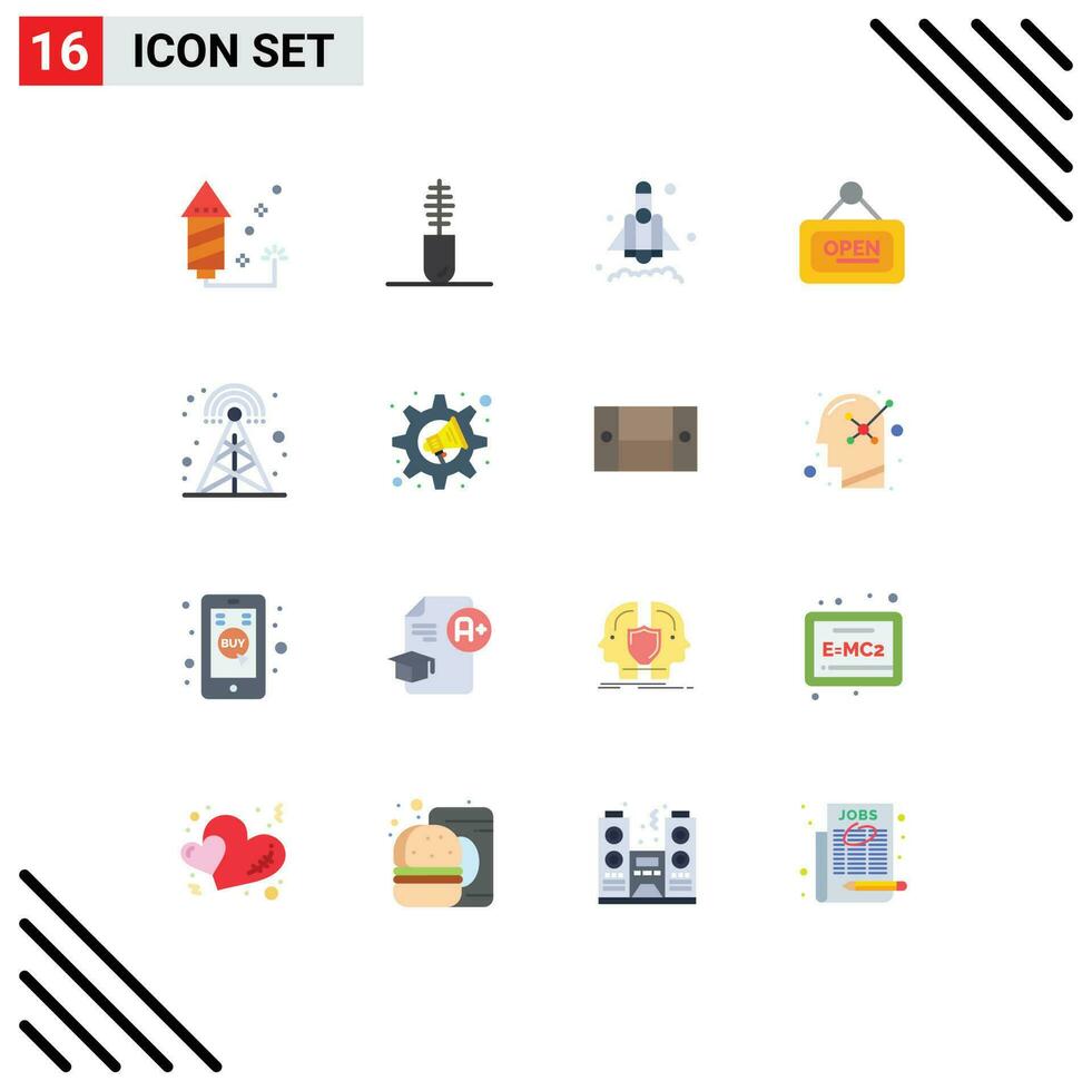 16 Thematic Vector Flat Colors and Editable Symbols of radio broadcasting launch open board Editable Pack of Creative Vector Design Elements