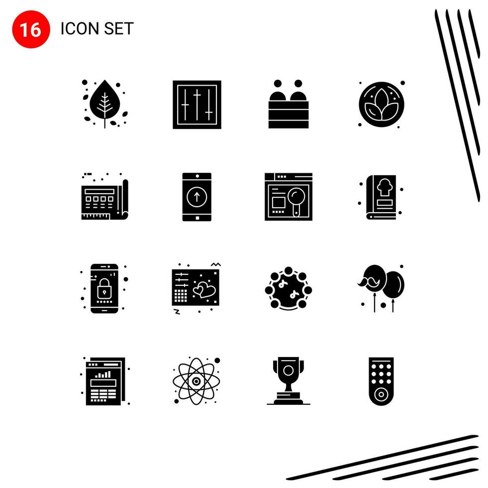 16 Thematic Vector Solid Glyphs and Editable Symbols of blue flower mixer lotus jury Editable Vector Design Elements