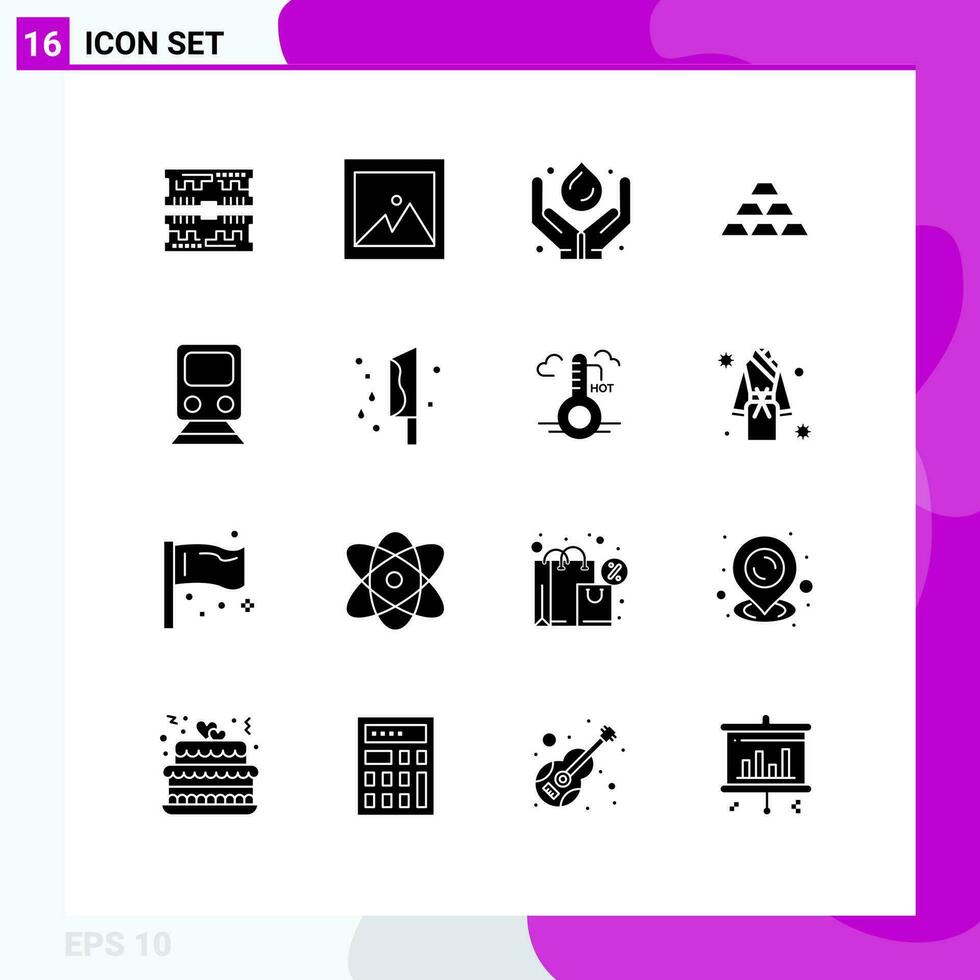 16 Thematic Vector Solid Glyphs and Editable Symbols of reserve golden green technology deposit gold Editable Vector Design Elements