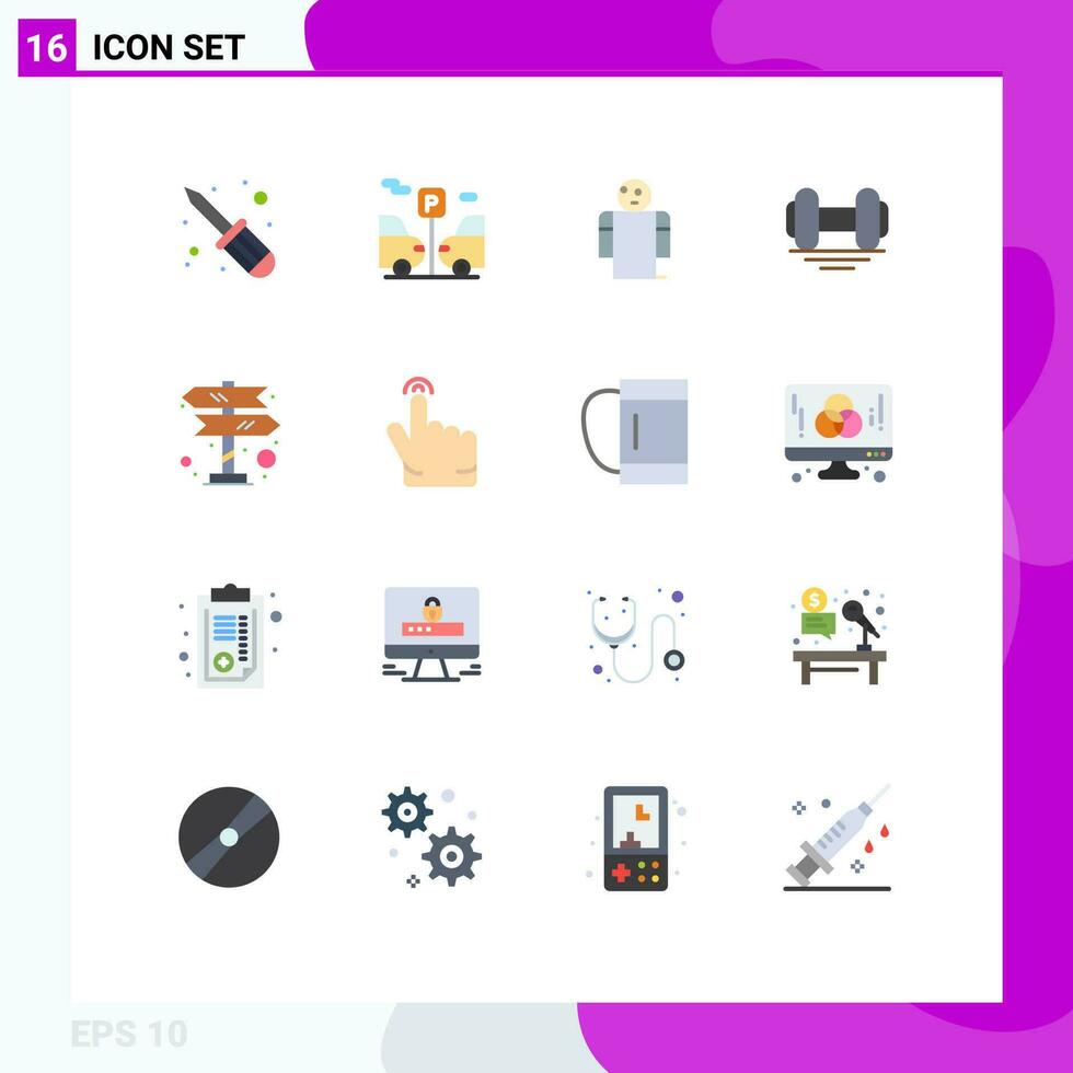 16 Thematic Vector Flat Colors and Editable Symbols of navigation road trip open directions gym Editable Pack of Creative Vector Design Elements