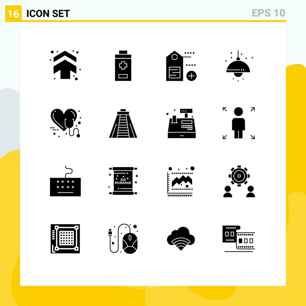 16 Solid Glyph concept for Websites Mobile and Apps stethoscope health label care lump Editable Vector Design Elements