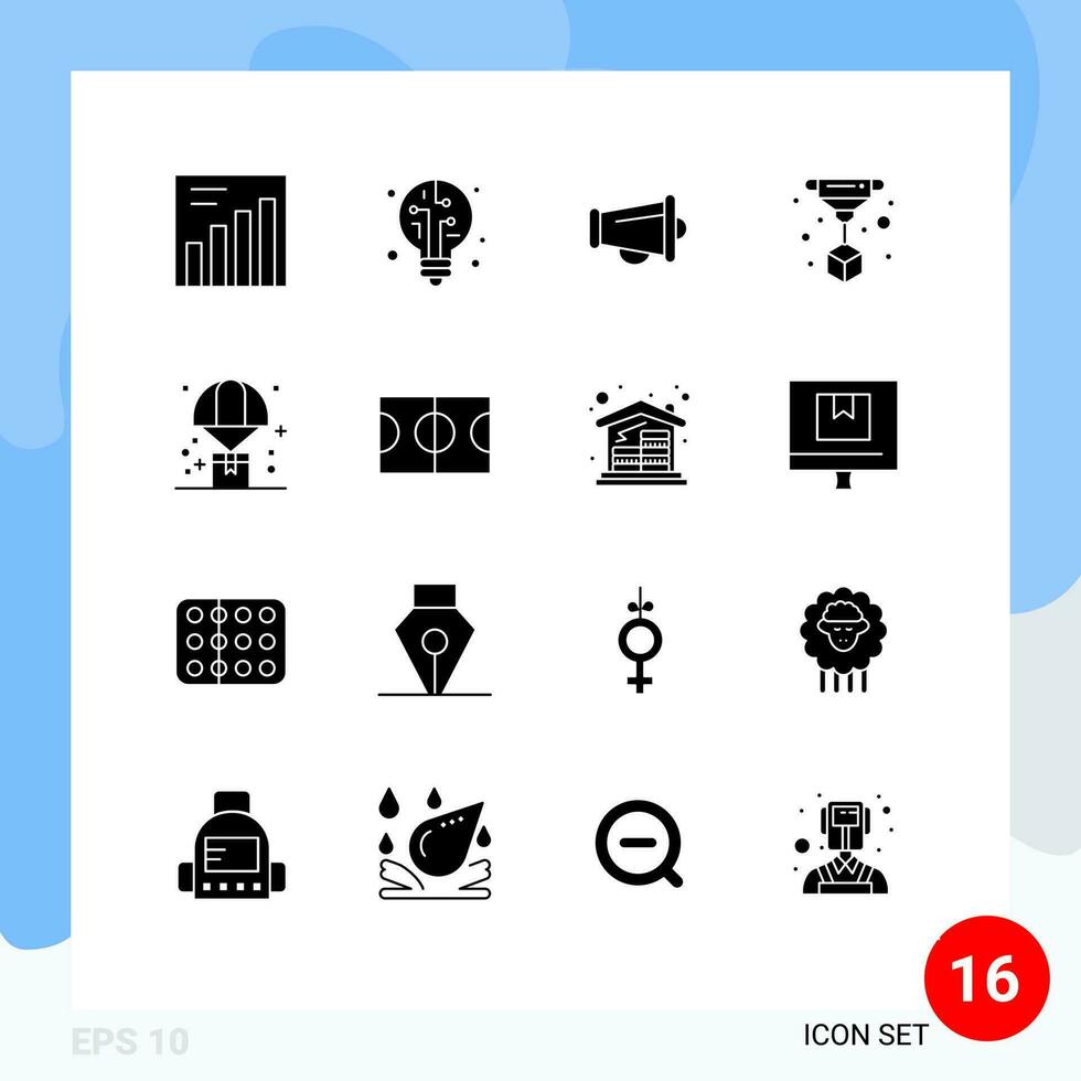 16 Thematic Vector Solid Glyphs and Editable Symbols of basketball parachute speaker logistic balloon Editable Vector Design Elements