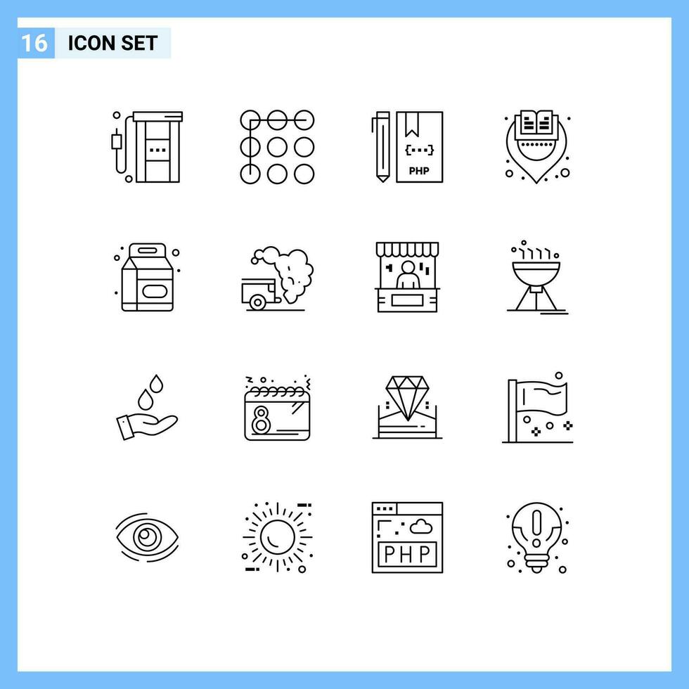 16 Outline concept for Websites Mobile and Apps beverage location coding library php Editable Vector Design Elements