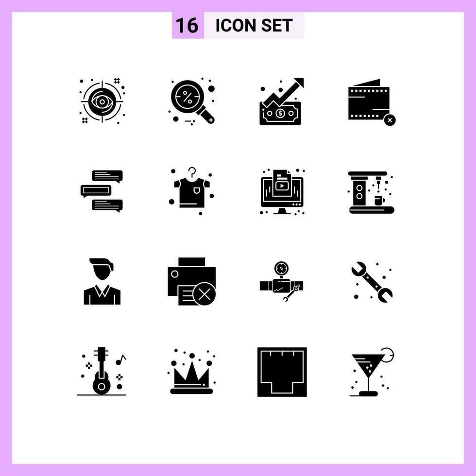 16 Thematic Vector Solid Glyphs and Editable Symbols of no e search commerce money Editable Vector Design Elements