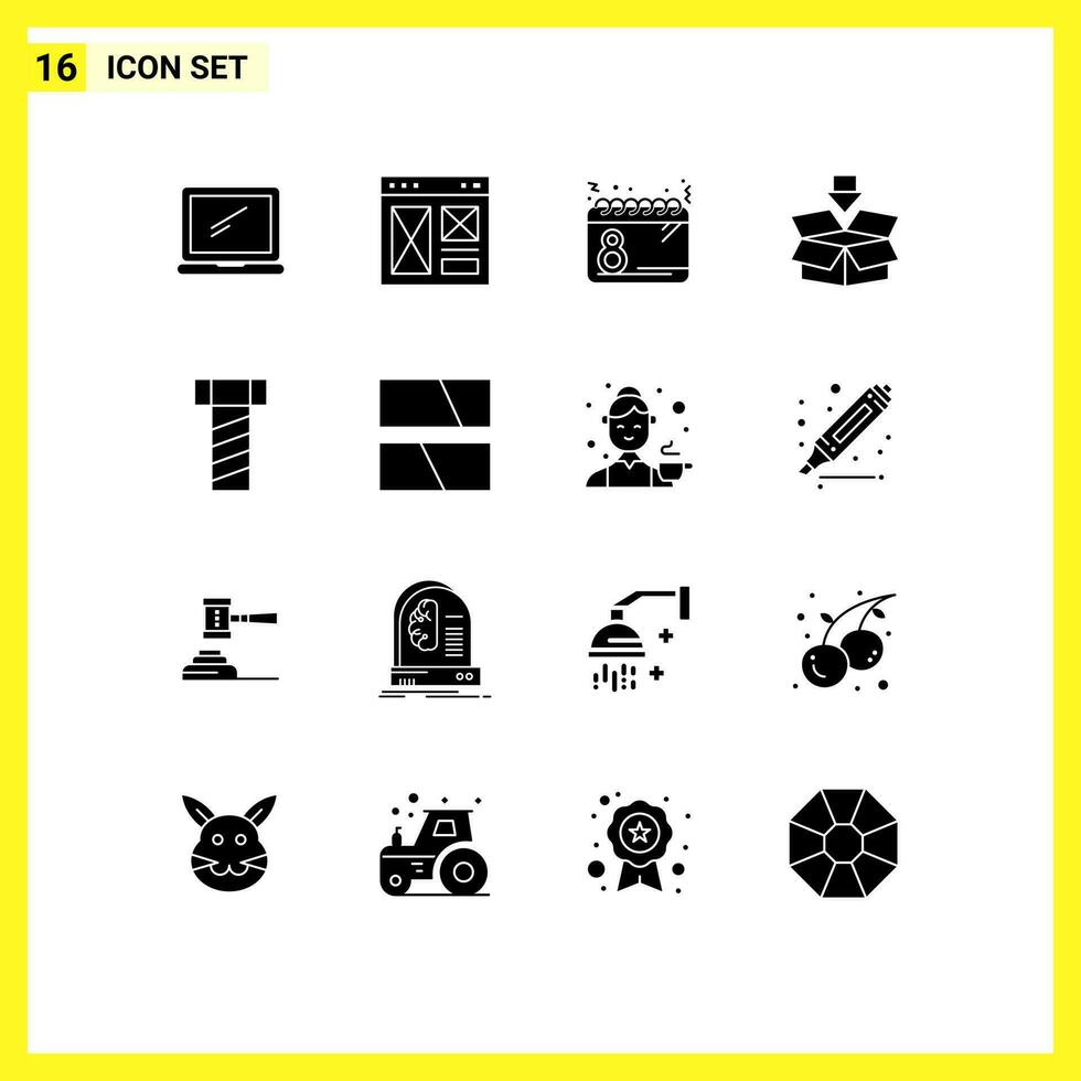 16 Solid Glyph concept for Websites Mobile and Apps download arrow page date plan Editable Vector Design Elements