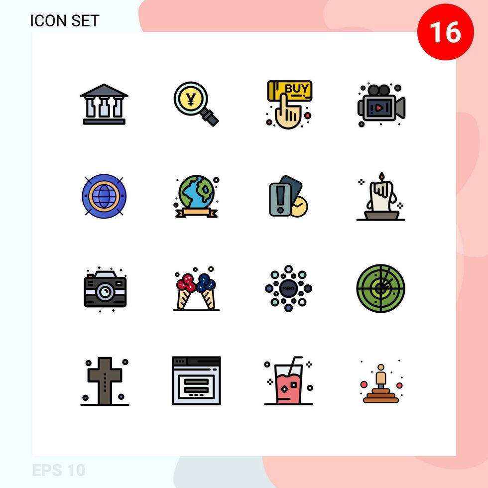 16 Universal Flat Color Filled Line Signs Symbols of world internet sale video camera Editable Creative Vector Design Elements