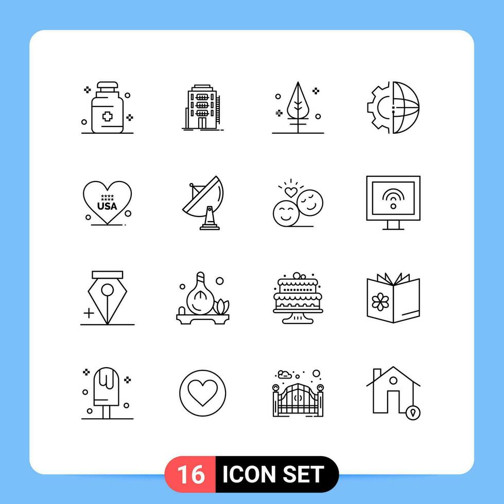 16 Thematic Vector Outlines and Editable Symbols of heart processing hotel international development Editable Vector Design Elements