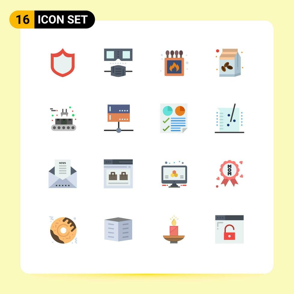 16 Creative Icons Modern Signs and Symbols of production line conveyor belt match conveyor sugar bowl Editable Pack of Creative Vector Design Elements