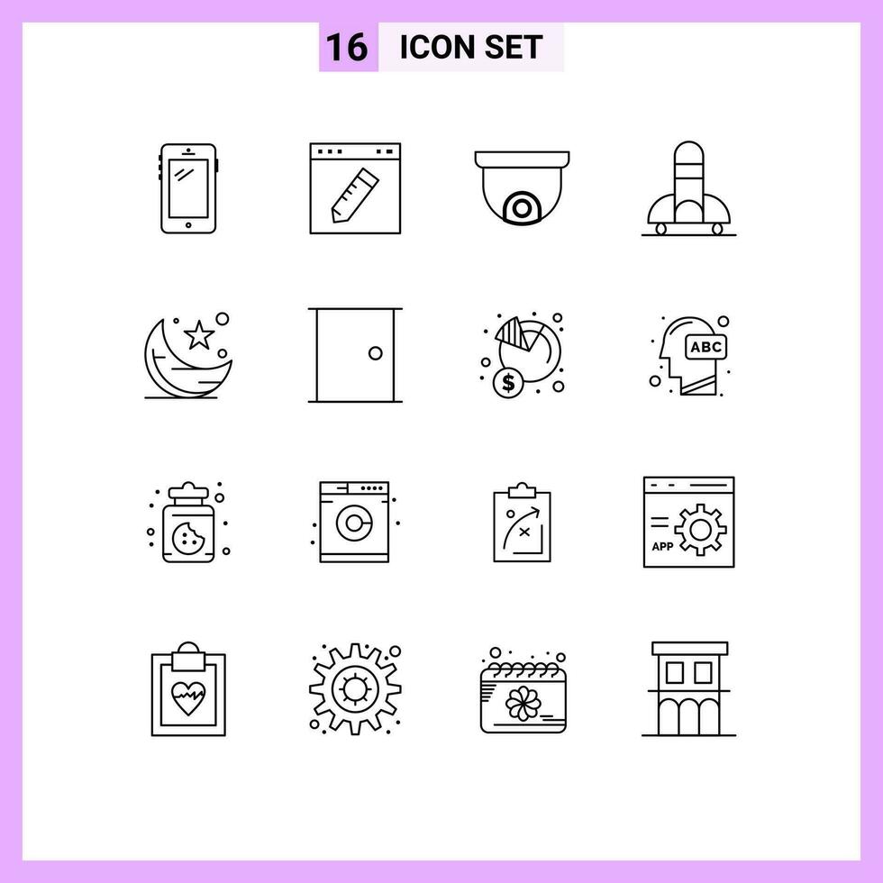 16 Outline concept for Websites Mobile and Apps moon ship education science planning Editable Vector Design Elements