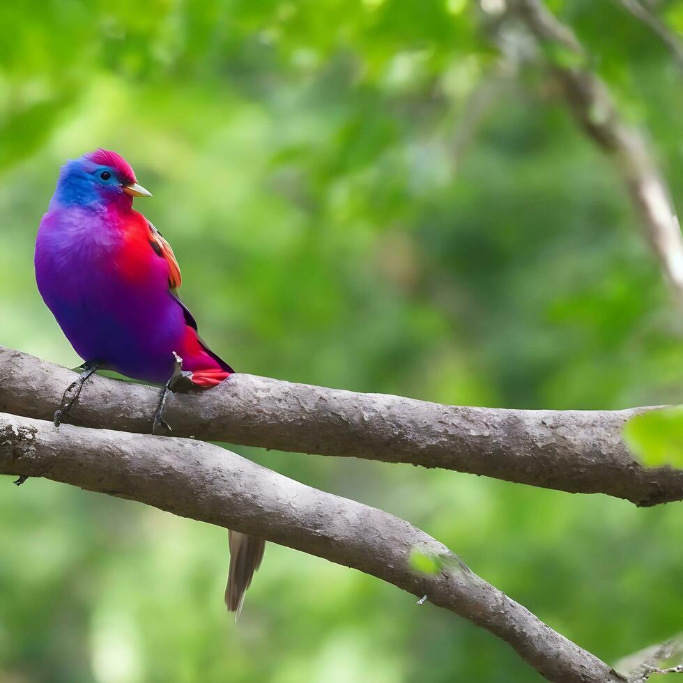 Free photo a colorful bird sits on a branch in the forest