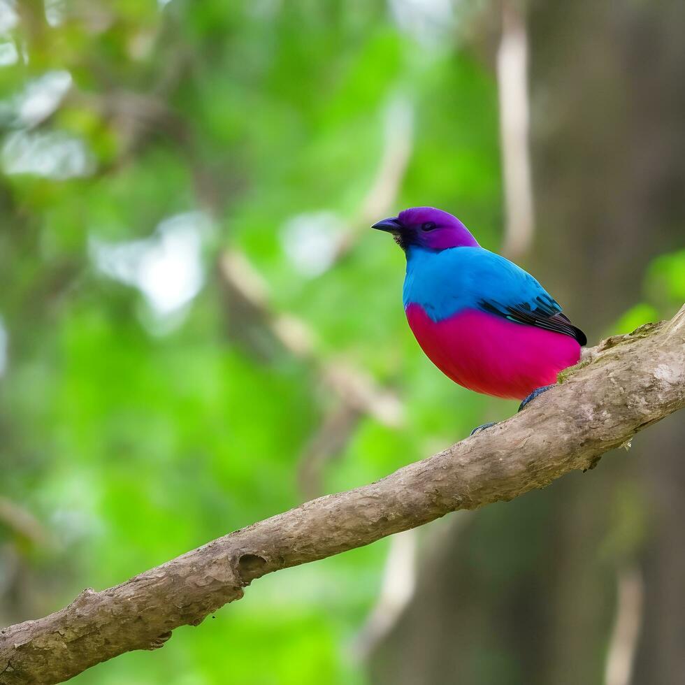 Free photo a colorful bird sits on a branch in the forest