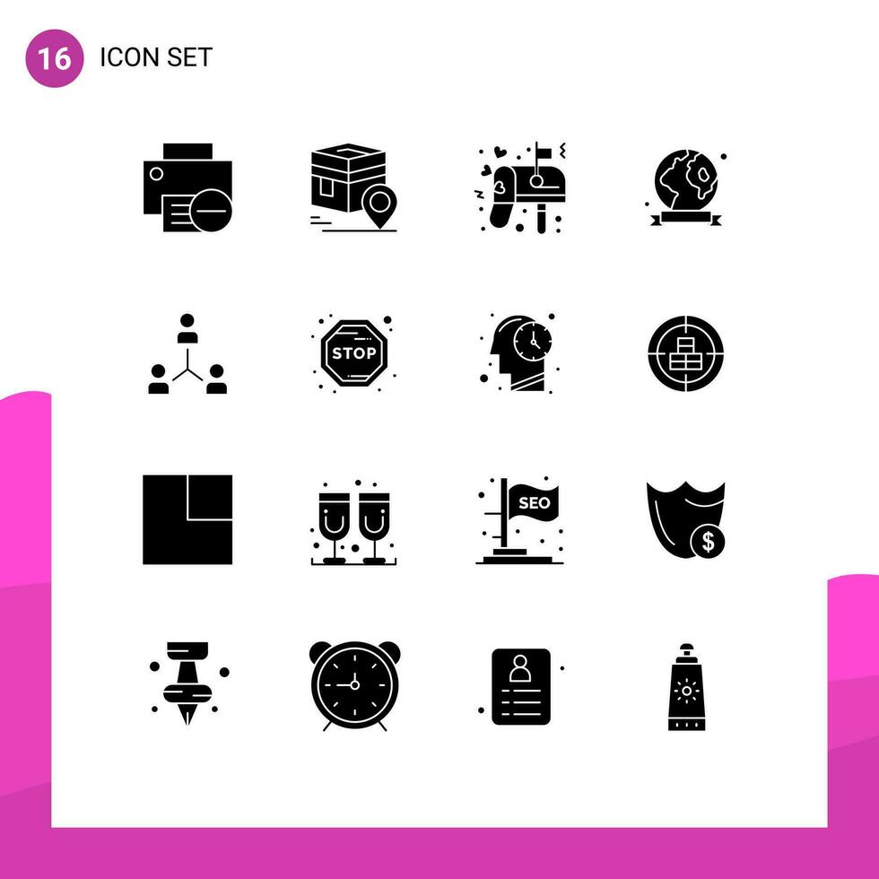 16 Solid Glyph concept for Websites Mobile and Apps environment earth day map badge love Editable Vector Design Elements