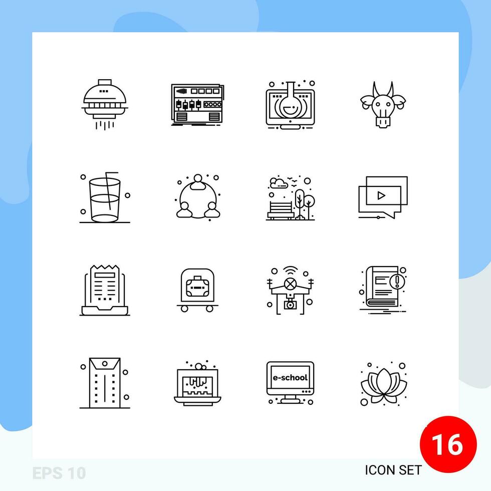16 Outline concept for Websites Mobile and Apps indian animals sound adornment monitor Editable Vector Design Elements