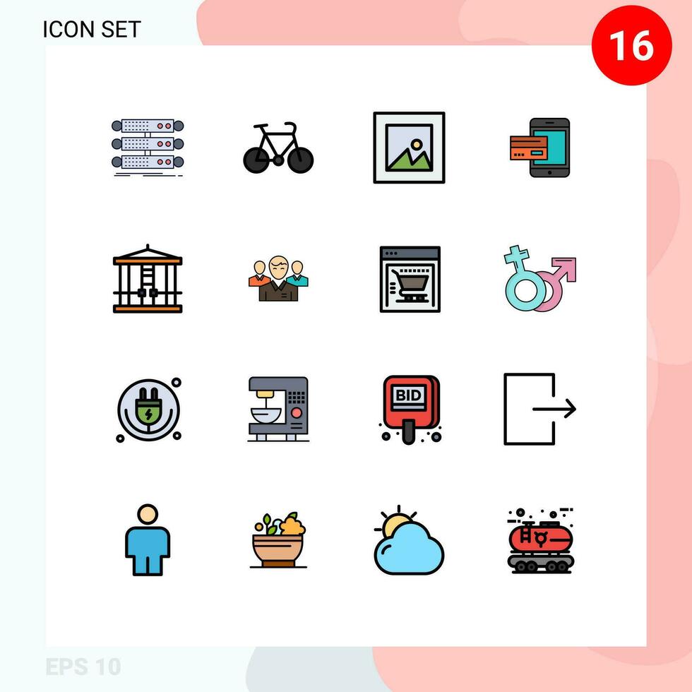 16 Thematic Vector Flat Color Filled Lines and Editable Symbols of mobile card travel banking payment Editable Creative Vector Design Elements