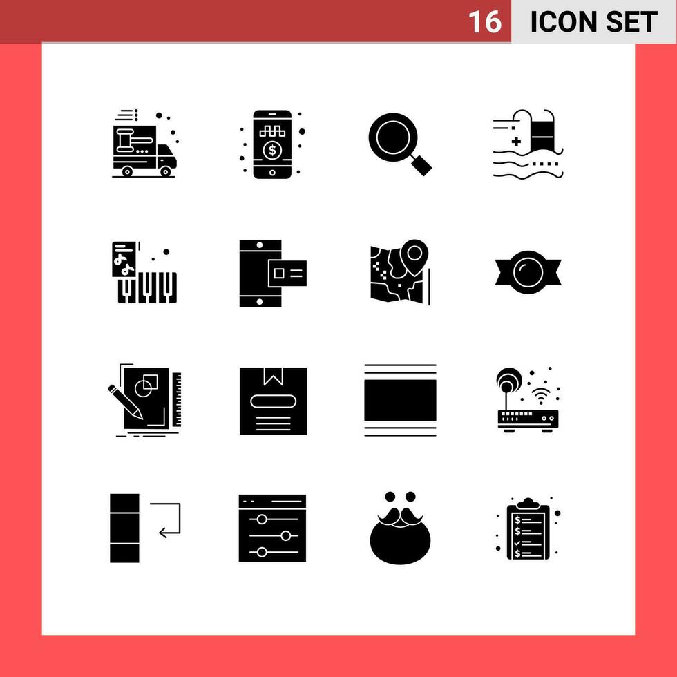16 Creative Icons Modern Signs and Symbols of water summer ride pool search Editable Vector Design Elements
