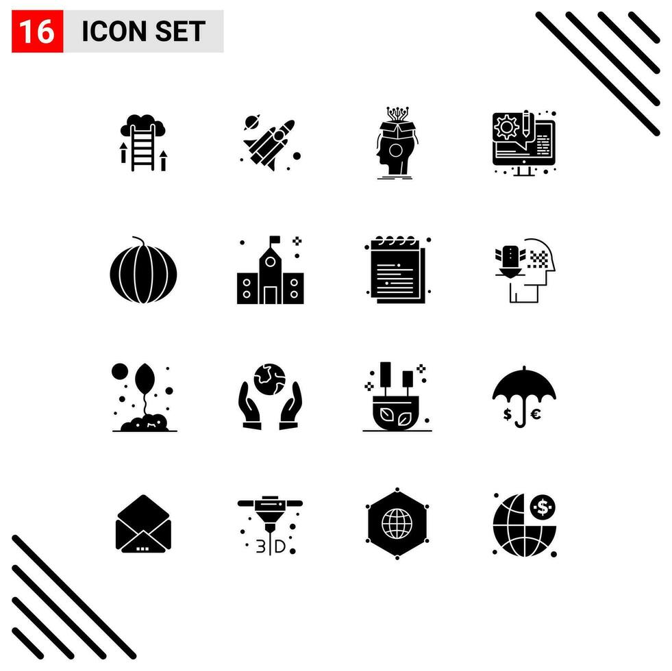 16 Creative Icons Modern Signs and Symbols of berry web sousveillance development head Editable Vector Design Elements