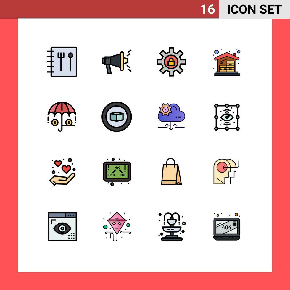 dieciséis plano color lleno línea concepto para sitios web móvil y aplicaciones cubo inversión apoyo seguro dinero editable creativo vector diseño elementos