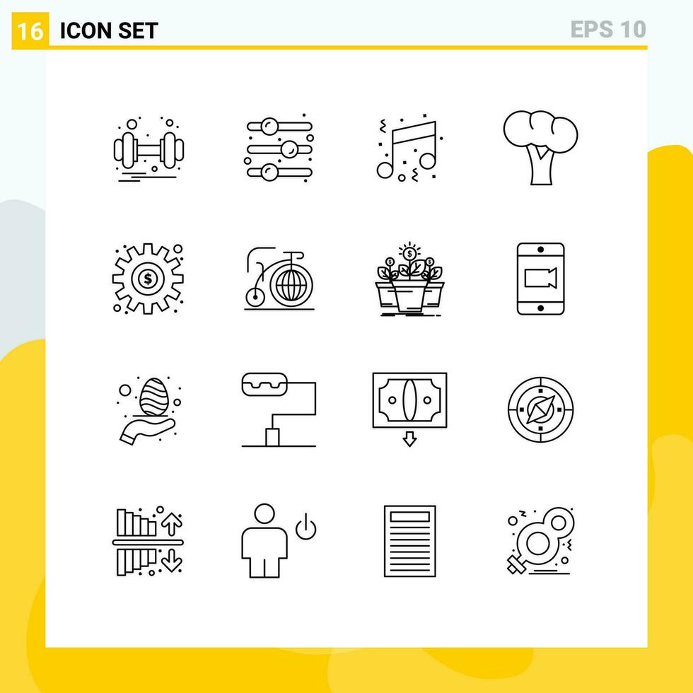 16 Outline concept for Websites Mobile and Apps dollar organic birthday gastronomy party Editable Vector Design Elements