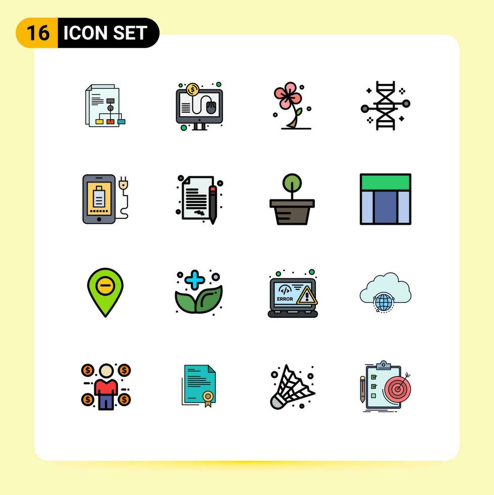 16 Thematic Vector Flat Color Filled Lines and Editable Symbols of genetic research genetic engineering flora dna spring Editable Creative Vector Design Elements