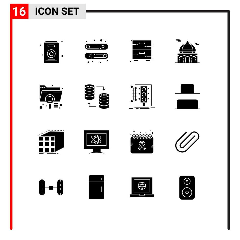 16 Solid Glyph concept for Websites Mobile and Apps document analysis drawer pray islam Editable Vector Design Elements