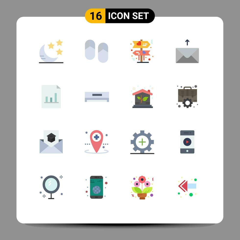 16 Creative Icons Modern Signs and Symbols of cooling graph direction document send Editable Pack of Creative Vector Design Elements