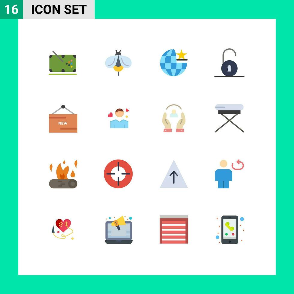 16 Creative Icons Modern Signs and Symbols of line padlock bug circular stare Editable Pack of Creative Vector Design Elements
