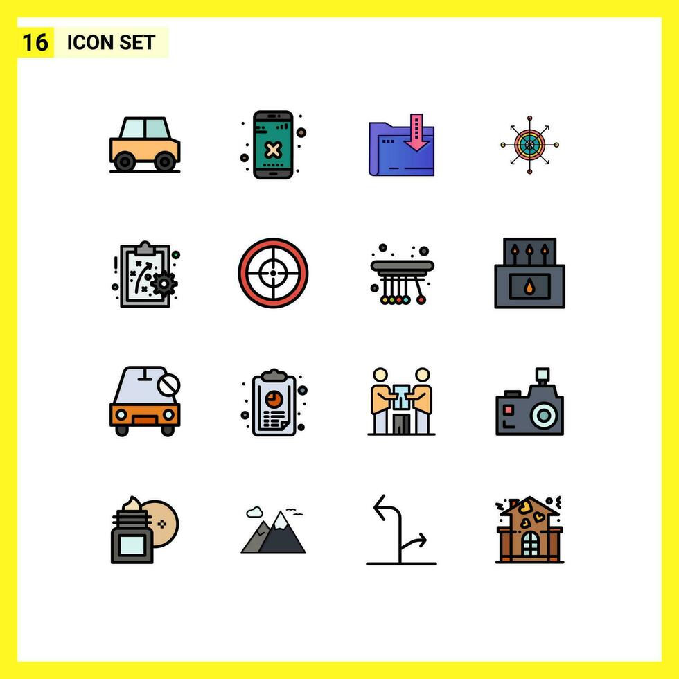 16 Flat Color Filled Line concept for Websites Mobile and Apps performance management arrow folder dart focus Editable Creative Vector Design Elements
