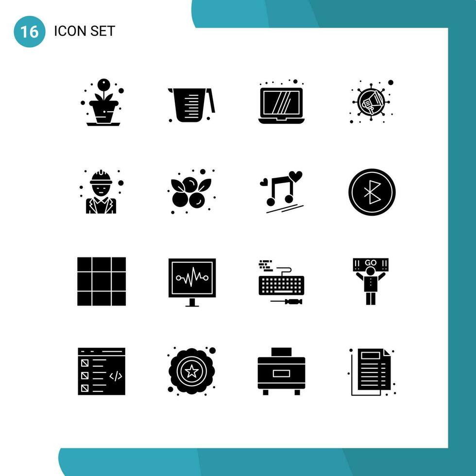 16 Solid Glyph concept for Websites Mobile and Apps manager labor laptop engineer viral Editable Vector Design Elements