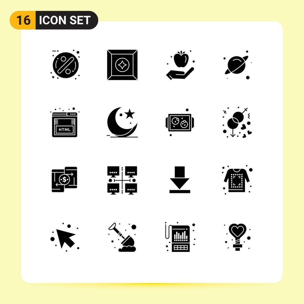 16 Thematic Vector Solid Glyphs and Editable Symbols of marketing html fruit coding science Editable Vector Design Elements