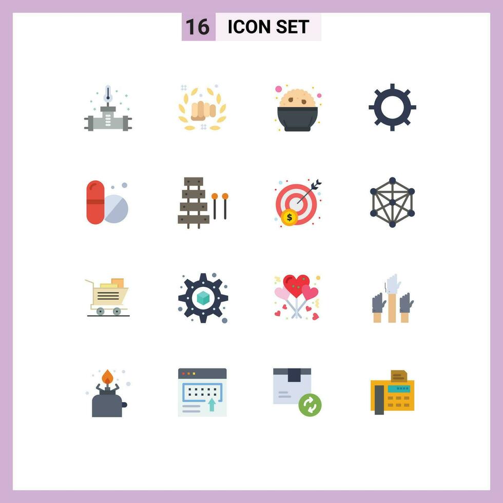 16 Flat Color concept for Websites Mobile and Apps medical set fist cog phirni Editable Pack of Creative Vector Design Elements