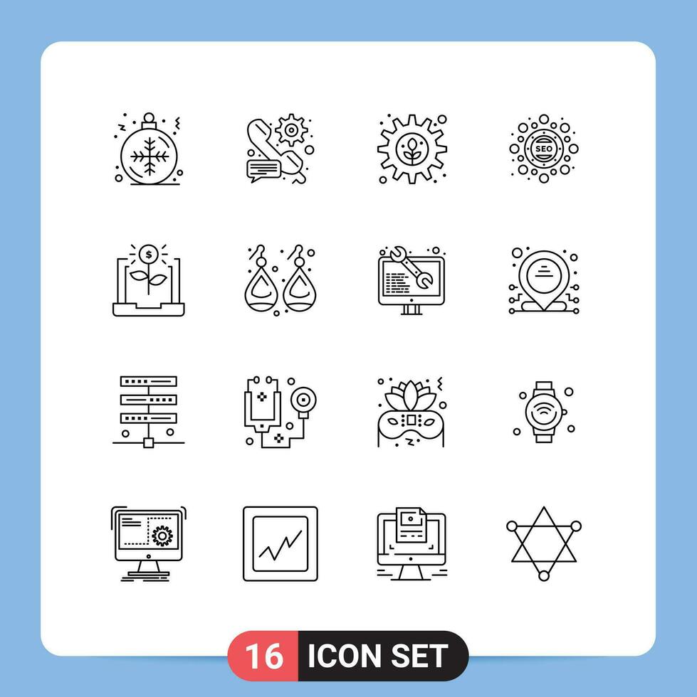 16 Creative Icons Modern Signs and Symbols of banking seo message optimization setting Editable Vector Design Elements