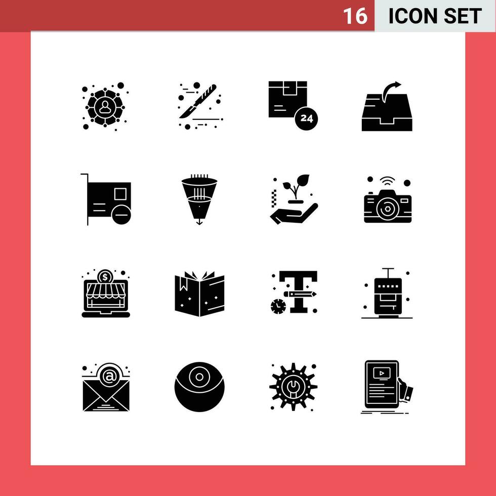 16 Thematic Vector Solid Glyphs and Editable Symbols of hardware computers product card mailbox Editable Vector Design Elements