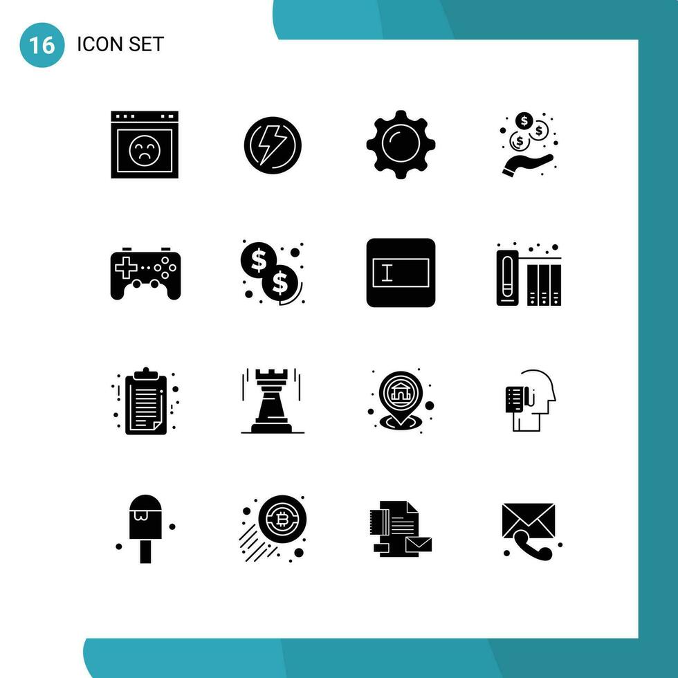 16 Thematic Vector Solid Glyphs and Editable Symbols of controller investment power income makeup Editable Vector Design Elements