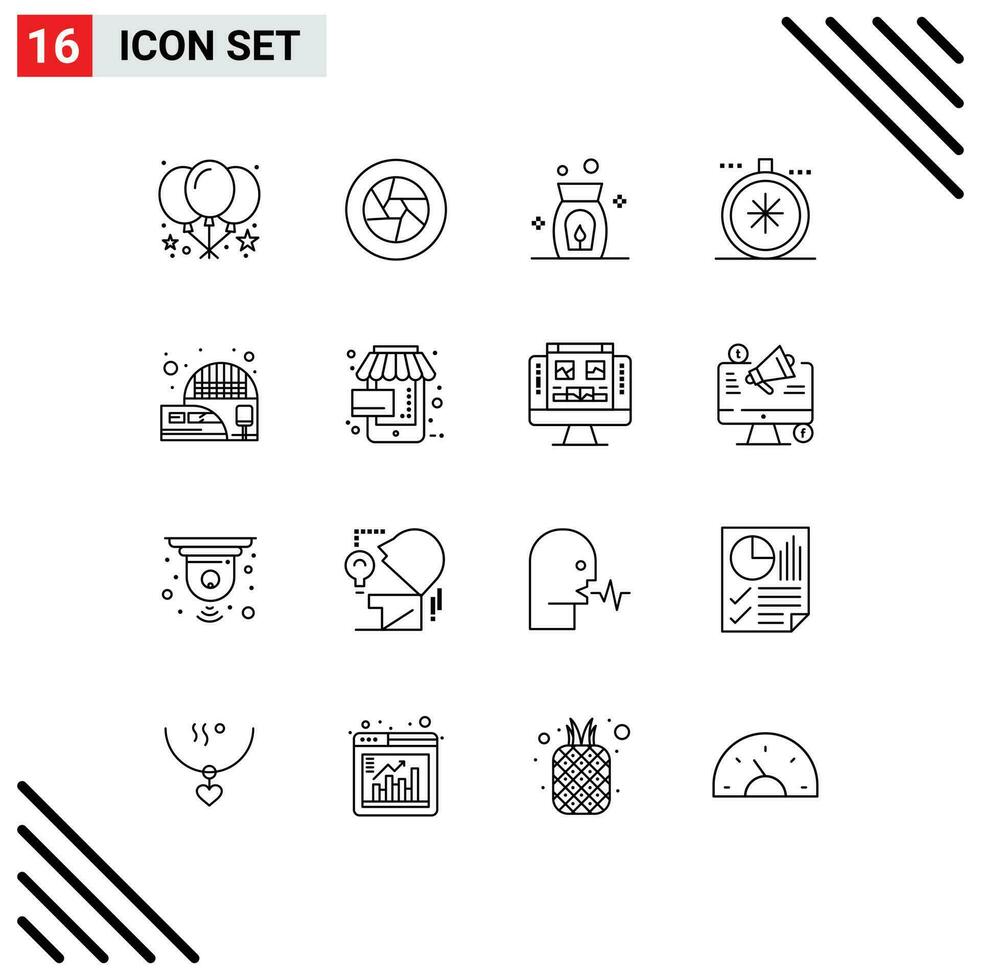 16 Thematic Vector Outlines and Editable Symbols of suburban railway station aroma open direction Editable Vector Design Elements