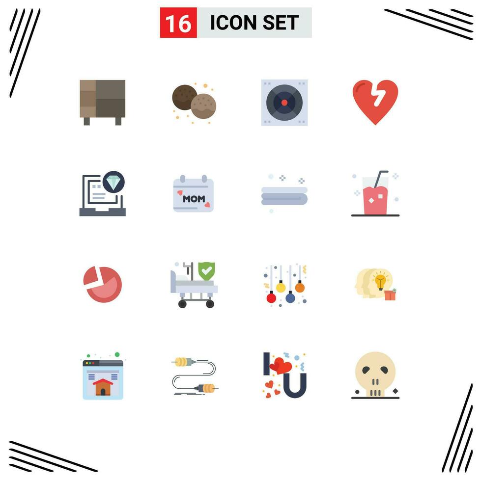 16 Thematic Vector Flat Colors and Editable Symbols of browser love eat infarct bathroom Editable Pack of Creative Vector Design Elements
