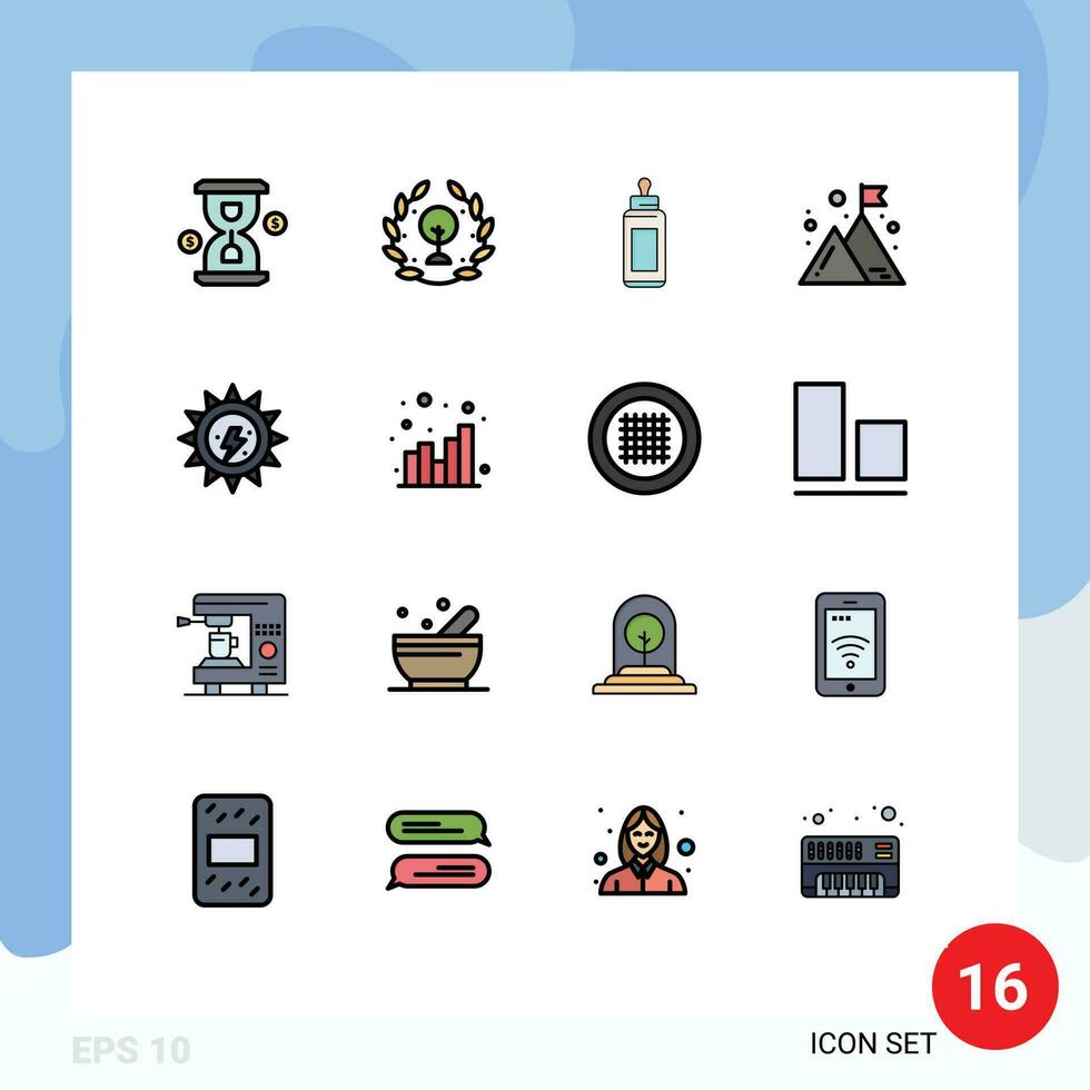 16 Universal Flat Color Filled Line Signs Symbols of earth day management feeder company milk Editable Creative Vector Design Elements