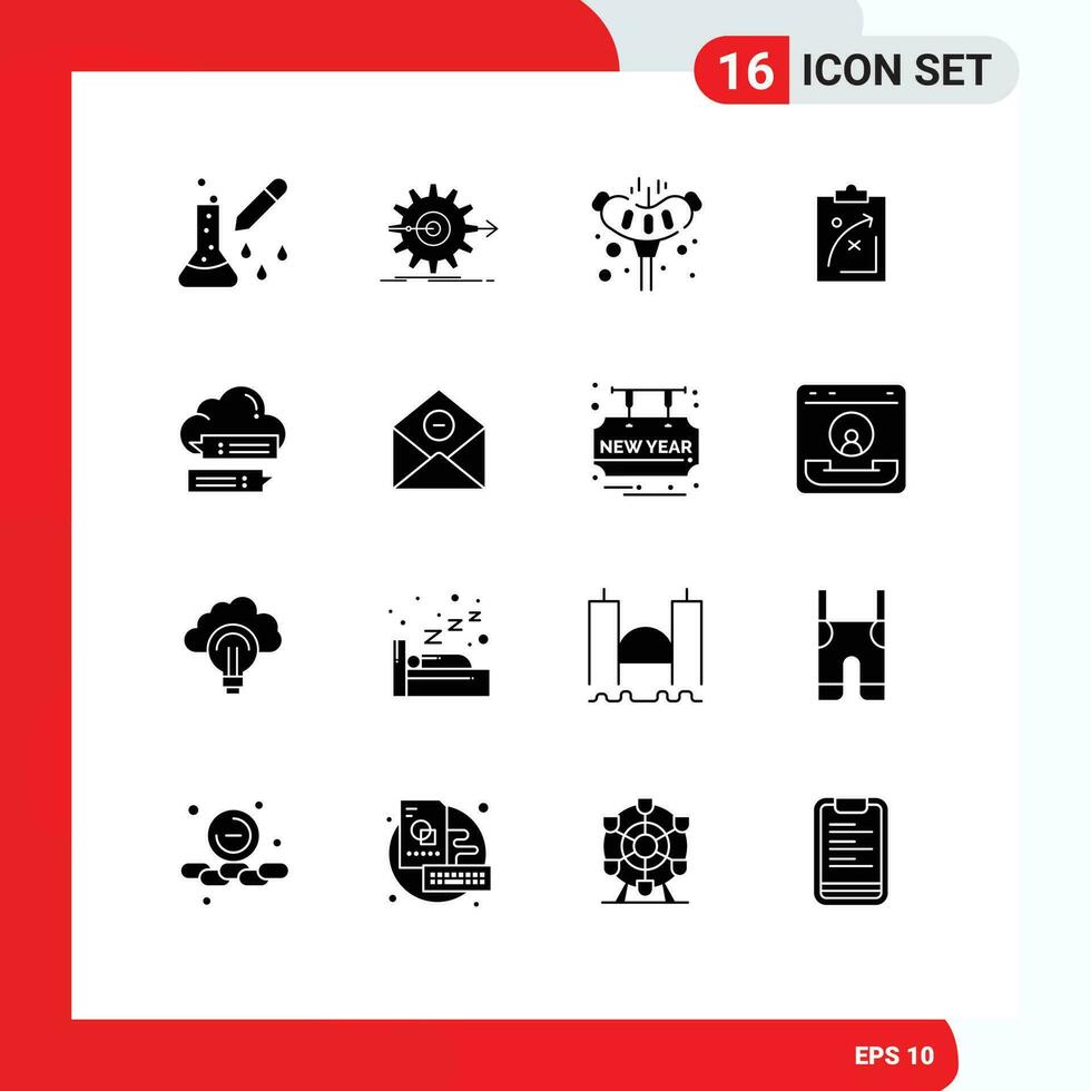 16 Thematic Vector Solid Glyphs and Editable Symbols of tactics strategic setting plan sausage Editable Vector Design Elements