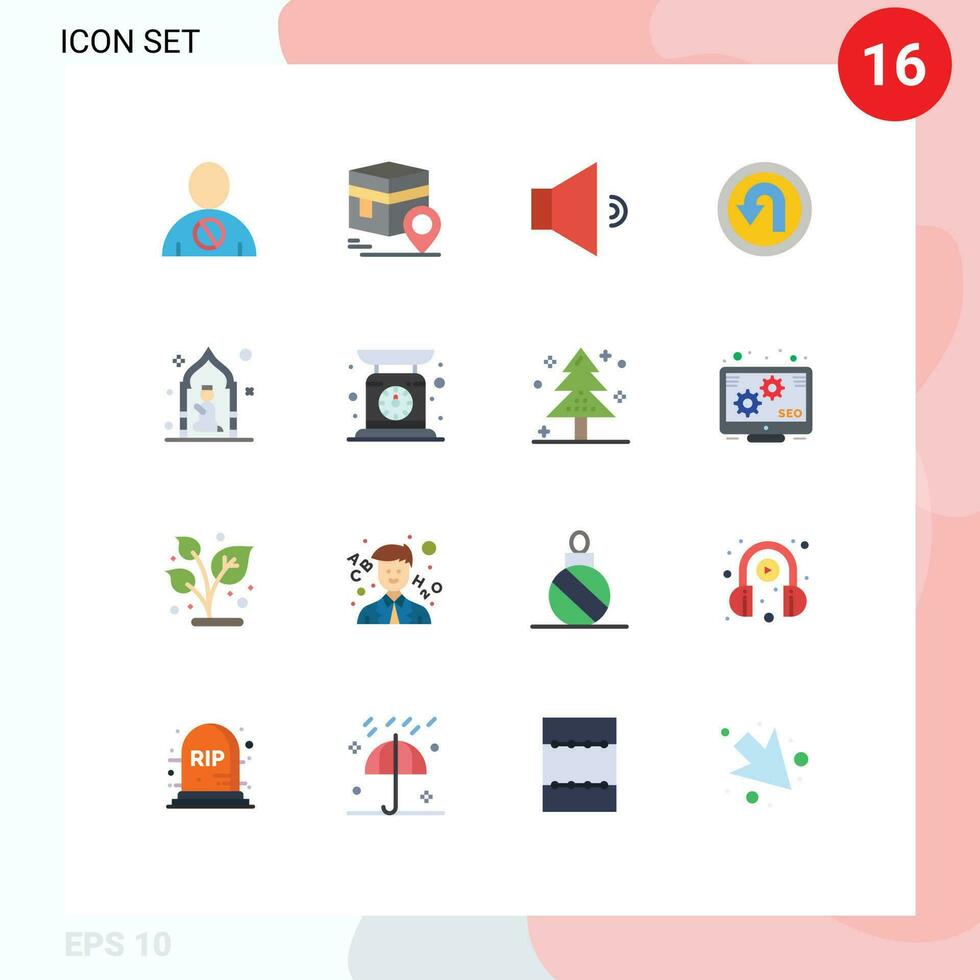 16 Creative Icons Modern Signs and Symbols of mosque navigation map back volume Editable Pack of Creative Vector Design Elements