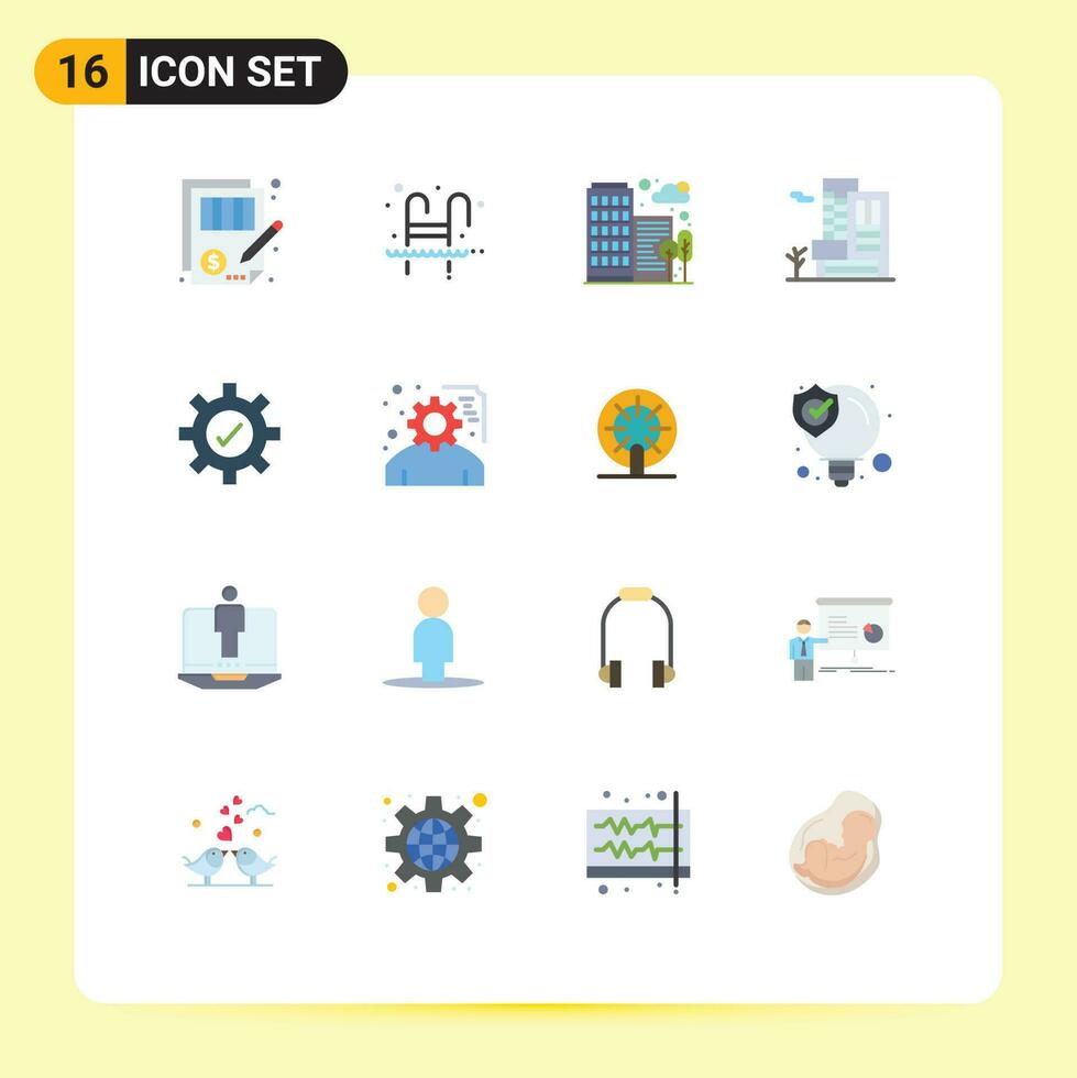 16 Thematic Vector Flat Colors and Editable Symbols of estate building swimming office house Editable Pack of Creative Vector Design Elements