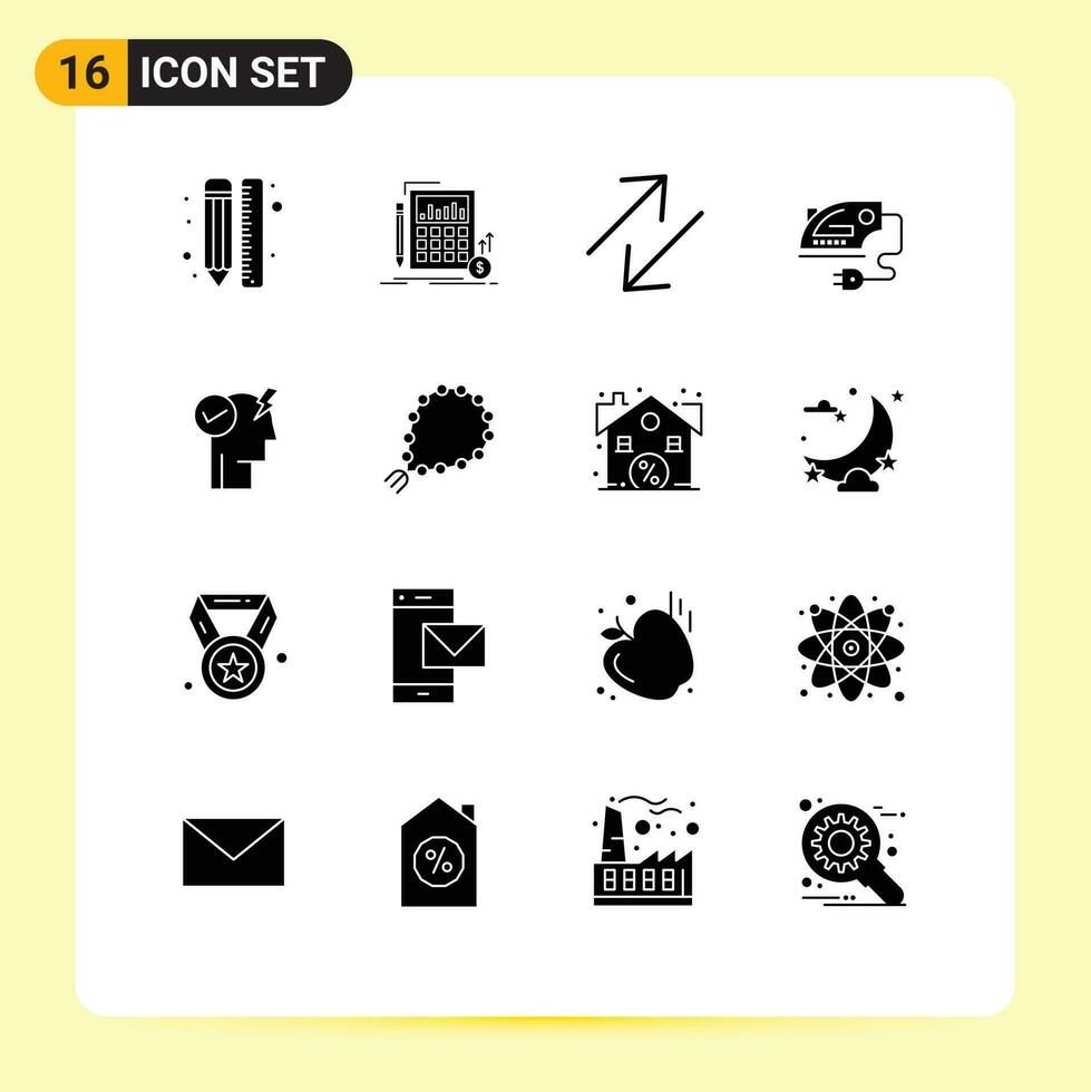 16 Thematic Vector Solid Glyphs and Editable Symbols of brain iron investment home scale Editable Vector Design Elements