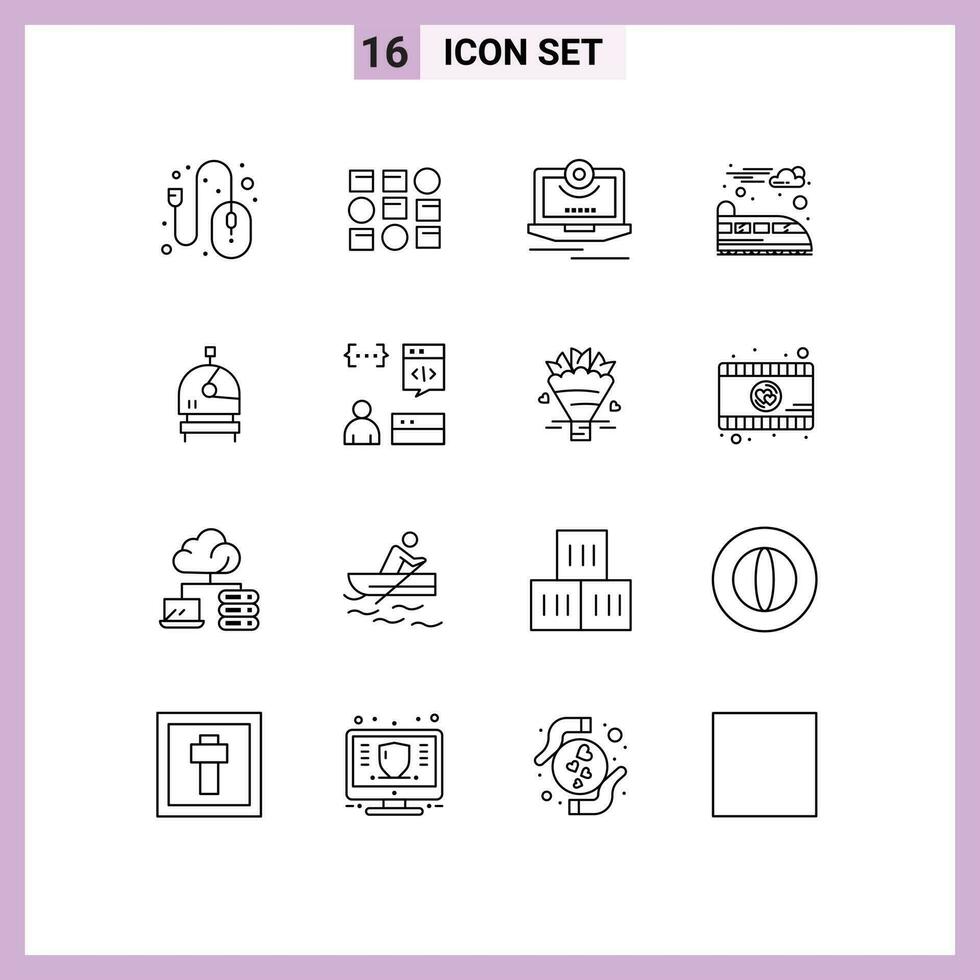 16 Creative Icons Modern Signs and Symbols of helmet train cam suburban video Editable Vector Design Elements