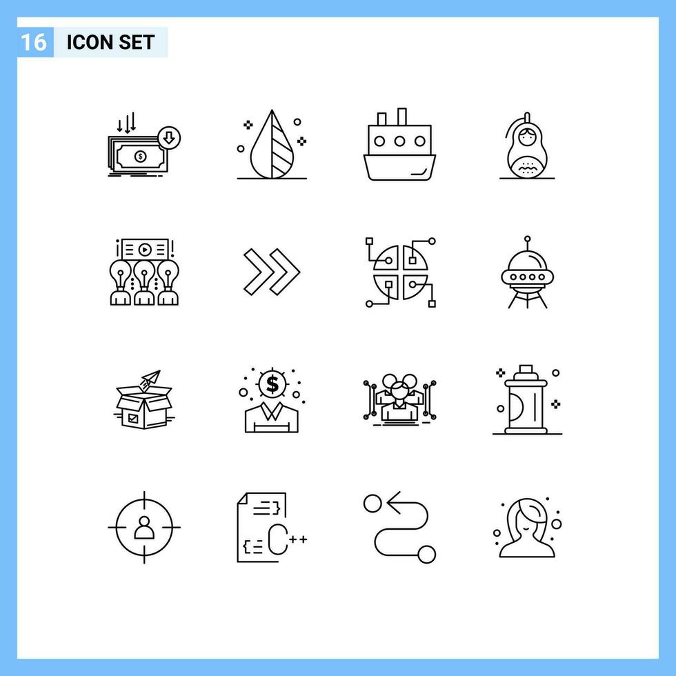 16 Thematic Vector Outlines and Editable Symbols of matrioshka fraud invert transport ship Editable Vector Design Elements