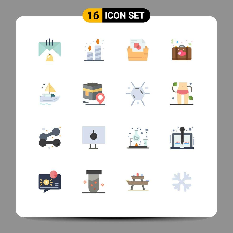16 Flat Color concept for Websites Mobile and Apps suitcase love party briefcase folder Editable Pack of Creative Vector Design Elements
