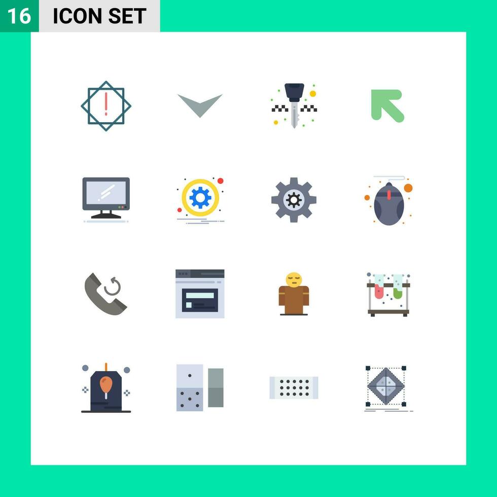 16 Thematic Vector Flat Colors and Editable Symbols of pc device key chain monitor left Editable Pack of Creative Vector Design Elements
