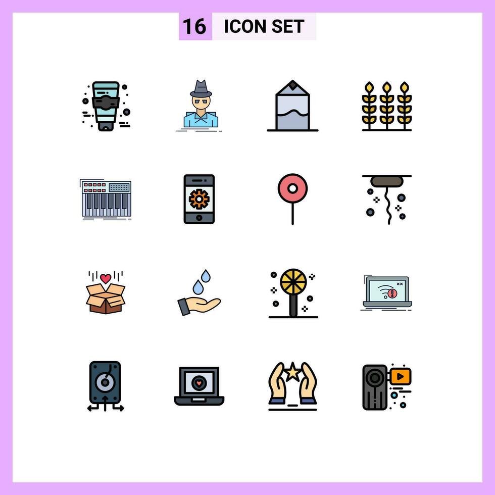 16 Universal Flat Color Filled Line Signs Symbols of synthesiser keyboard cream synth thanks Editable Creative Vector Design Elements