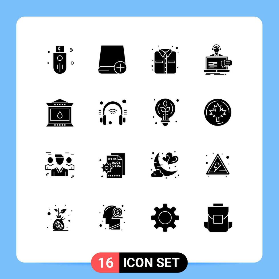 16 Thematic Vector Solid Glyphs and Editable Symbols of help customer drive chat clothes Editable Vector Design Elements