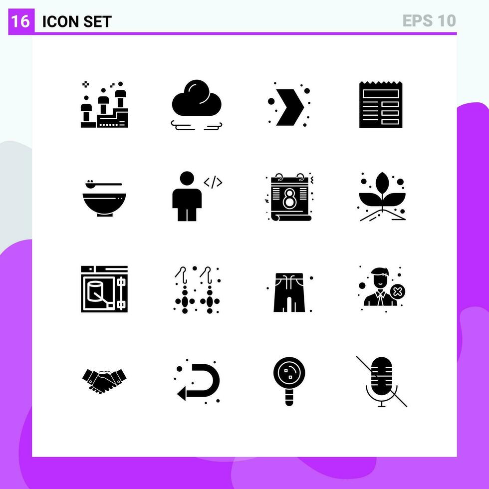 dieciséis creativo íconos moderno señales y símbolos de cocina cuenco dirección ui texto editable vector diseño elementos