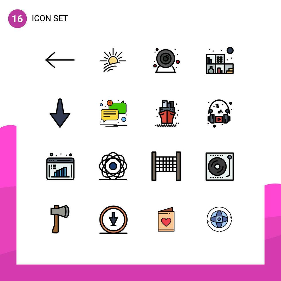 16 Flat Color Filled Line concept for Websites Mobile and Apps unread mail web camera chat arrow Editable Creative Vector Design Elements